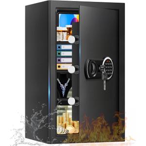 5.1 Cuft Large Safes for Home Use Fire and Water proof, Digital Keypad Safe with Key Lock, Anti-Pry Home Office Security Safe for Cash, Jewelry, Document, 3 Removable Shelves, 23.62"H x14.96"W x12.2"D