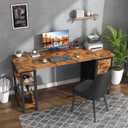 Lufeiya 63 inch Computer Desk with 4 Fabric Drawers & Storage Shelves, Writing Work Study Desk for Home Office Bedroom, Modern Simple Student PC Desks Table, Rustic Brown