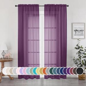 OWENIE Plum Sheer Curtains, Sheer Curtains 84 Inches Long 2 Panels Set, Rod Pocket Voile Firmly Sheer Drapes for Living Room Bedroom, 2pcs, Plum, Each 42" W x 84" L