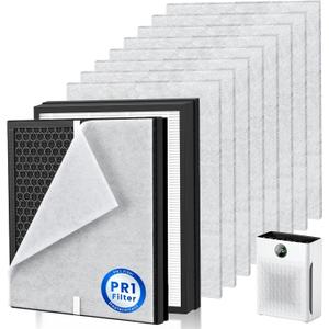 2 Pack PR1 Replacement Filter for Mooka PR1 Air Purifier,H13 True HEPA Filter for Home Large Room up to 2200sq.ft, with 8Pcs Washable Filter for Pets