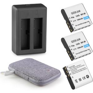 NP-40 Battery Pack, 1500mAh Rechargeable Battery(3-Pack) with USB Dual Charger for Video Camera Camcorders Compatible with Casio NP-40 (Not for Fujifilm NP40)
