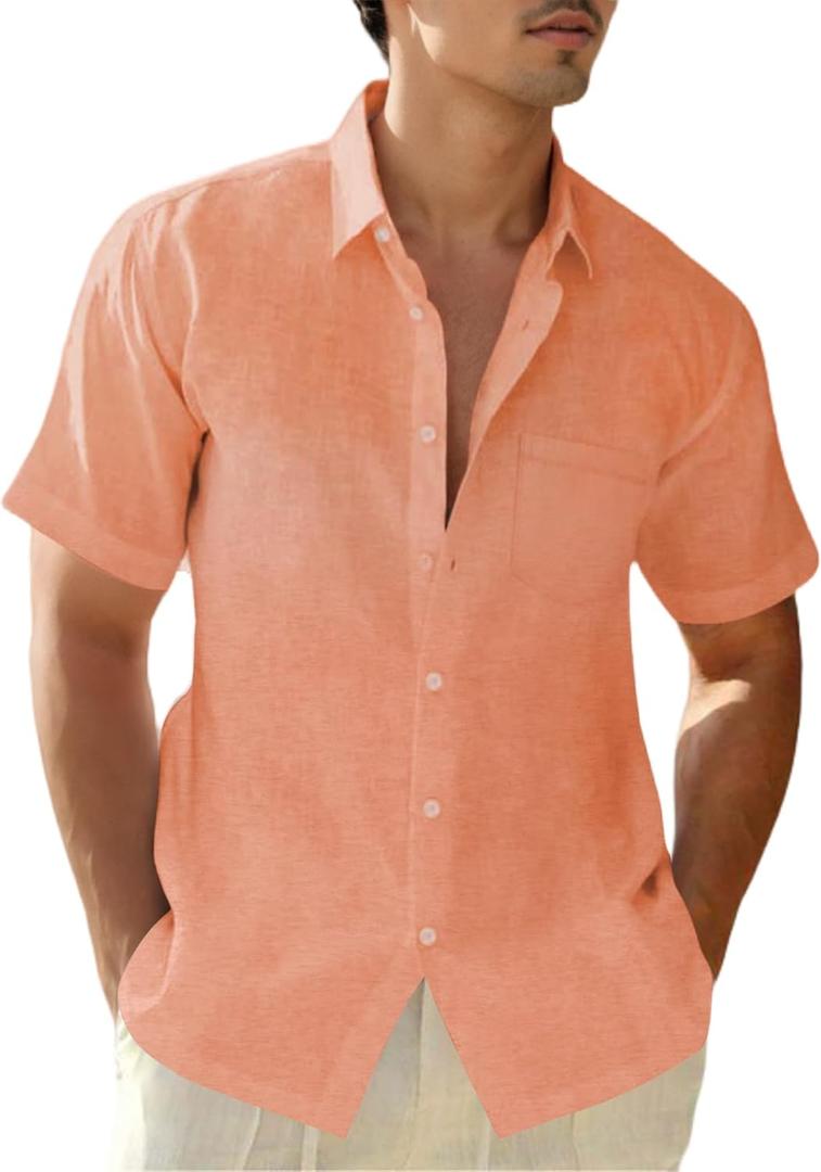 Mens Linen Shirts Gradient Short Sleeve Casual Shirts Button Down Shirt Beach Summer Wedding Vacation Shirt for Men (XX-Large, A1 Pure Orange)