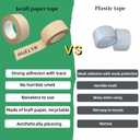 Eco-Friendly Brown Paper Packing Tape 66 Yards x 6 Rolls Recyclable Kraft Packaging Tape for Moving Shipping Mailing, Odorless and Quiet Box & Carton Sealing Packaging Supplies 2 Inch Width