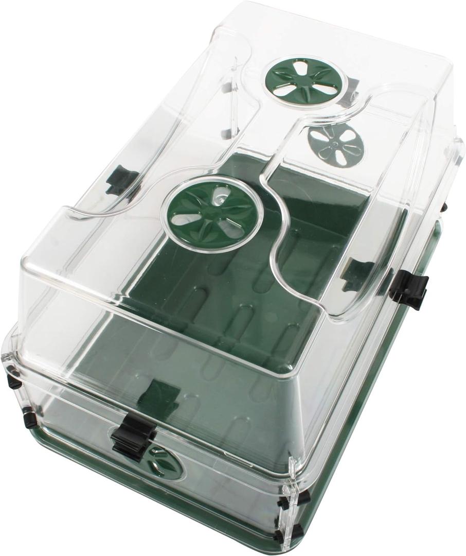 Medium Seed and Herb Domed Propagator with Vented Side Height Extension and Security Clip Set,Green