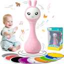 alilo Smarty Bunny Baby Rattle Musical Light Up Toys, Infants Newborns Baby Toys 0-3-6-12-18-24 Months,1 Year Old Boy Girl Easter Gifts, 4 Music Modes and Color Recognition Function with 9 Color Card (Pink)