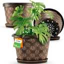 16 Inch Planter Pots for Plants, Plastic Large Flower Pots Indoor Outdoor, 4 Pack Resin Plant Pot with Drainage & Saucer, Retro Decorative Garden Pot with Removable Trays for House