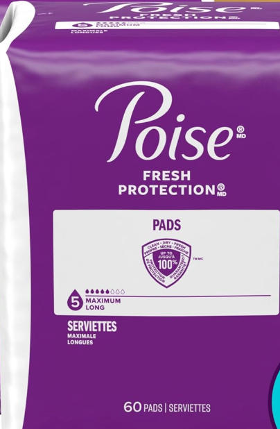 Poise Incontinence Pads & Postpartum Incontinence Pads, 5 Drop Maximum Absorbency, Long Length, (60 count)