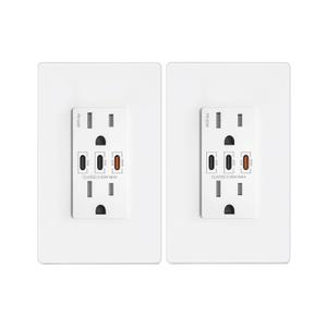 USB Wall Outlet, 65W GaN Receptacles with 3 USB Ports,15 Amp Tamper-Resistant Electrical Outlet with 3 Type C,Screwless Wall Plate Included,2 Pack,UL Listed