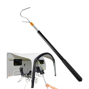 Pole with Hook, Telescoping RV Awning Carefree Parts Opener Puller Reach Rod Hook for Tent Shelter Camper Canopy Grabber Clamps Attic Pull Down, Extendable from 16" to 60" with Multi-Section Locking