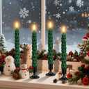 YAUNGEL 6 Pcs Christmas Tree Candles with Metal Candle Holder, Real Wax Christmas Tree Candles with Remote Timer, Flameless Tree Candlesticks Battery Operated Flickering Flame for New Year Xmas Decor