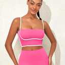 AngiMelo Longline Sports Bras for Women Square Neck Going Out Tops Workout Top Built in Bra Support Padded Yoga Crop Tank (XL)