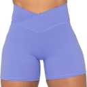 Sunzel Crossover Biker Shorts for Women, No Front Seam V High Waist Yoga Workout Gym Shorts with Tummy Control (Small, Periwinkle)