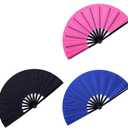 Gionforsy 3pcs Clap Fan Fabric Large Folding Fan Chinese Tai Chi Fan Set Decorative Folding Hand Fan for Festival Dance Party ( Black Red and Blue)