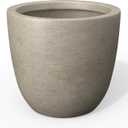 Kante 10 Inch Dia Round Concrete Planter, Indoor Outdoor Large Plant Pot with Drainage Hole and Rubber Plug for Home Patio Garden, Buff Concrete