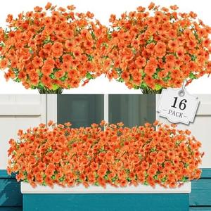 AGIRL 16 Bundles Artificial Fall Flowers Outdoor Indoor Decoration,No Fade Autumn Fake Plastic Plants with Eucalyptus Leaves,Faux Mums for Thanksgiving Garden Front Door Porch Patio Fall Decor