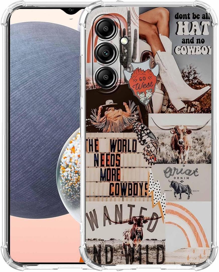 West Cowboy Case for Samsung Galaxy A14 4G/5G,Western Country Art Collage,Trendy Soft TPU Protective Case Compatible for Galaxy A14