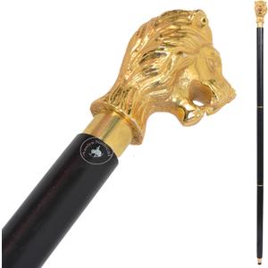 Golden Lion Head Walking Cane  Handmade Aluminum & Natural Wood Stick for Men & Women  Antique Style Designer Walking Stick  36" Vintage Gift for Gentlemen & Collectors