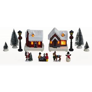 MerryPulse Christmas Village Sets, 12 Pcs Christmas Village Houses with Figurine Accessories Town Building Collection Decoration