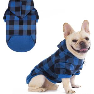 KOOLTAIL Plaid Dog Hoodie Pet Clothes Sweater with Hat and Pocket for Small Medium Large Size Dogs, Soft Winter Warm Dog Cold Weather Coat, Fleece Fall Dog Hooded Sweatshirt for Puppy Cats, Blue SM