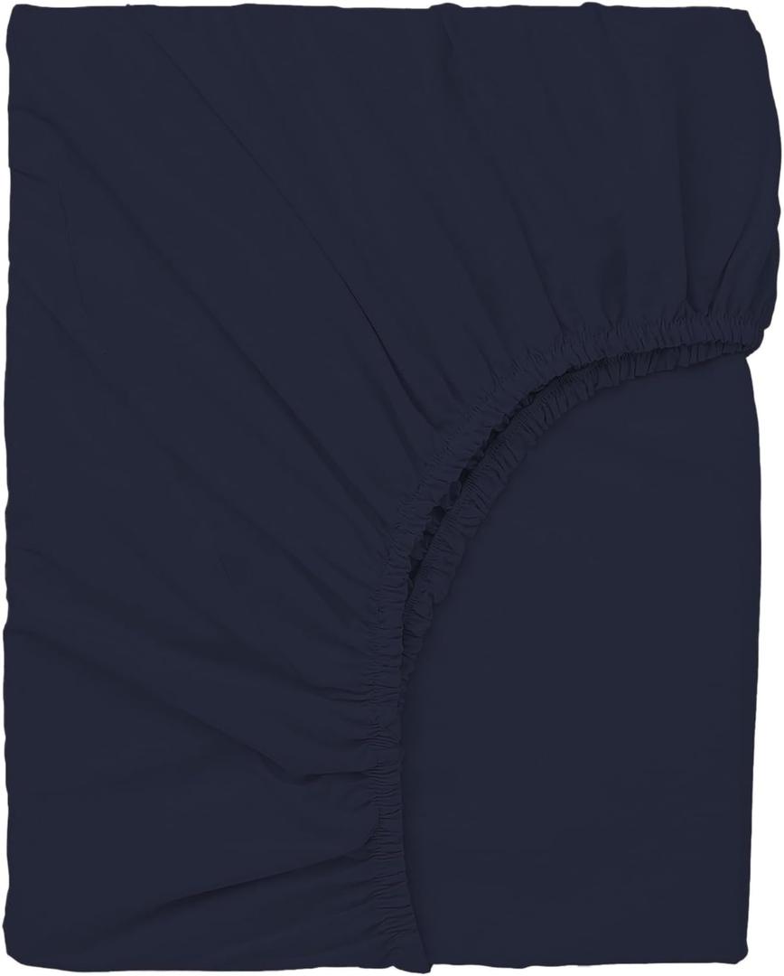 URBANHUT 100% Cotton Fitted Sheet King Size, 400 Thread Count, Soft & Smooth Luxury Sateen Weave Hotel Sheets, Long Staple Cotton, Secure-Fit Elastic, 16'' Deep Pocket Fitted Sheet - Navy Blue