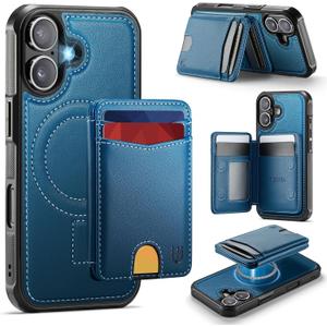 for iPhone 17 Wallet Case Compatible with Magsafe, Magnetic RFID Blocking Card Holder Kickstand 2 in 1 Detachable Case for iPhone 17 6.3", Blue