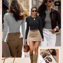Ficerd 3 Pack Women's Ribbed Long Sleeve Tops | Crew Neck, Slim Fit Undershirts, Knit Basic, Summer Casual, Stretch Layering Tee Shirts, Medium