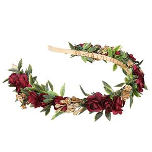 Red Rose Flower Headband, Artificial Fairy Elf Flower Crown, Forest Woodland Floral Headpiece for Women Maternity Wedding Renaissance Festival Cosplay Party Hair Accessories