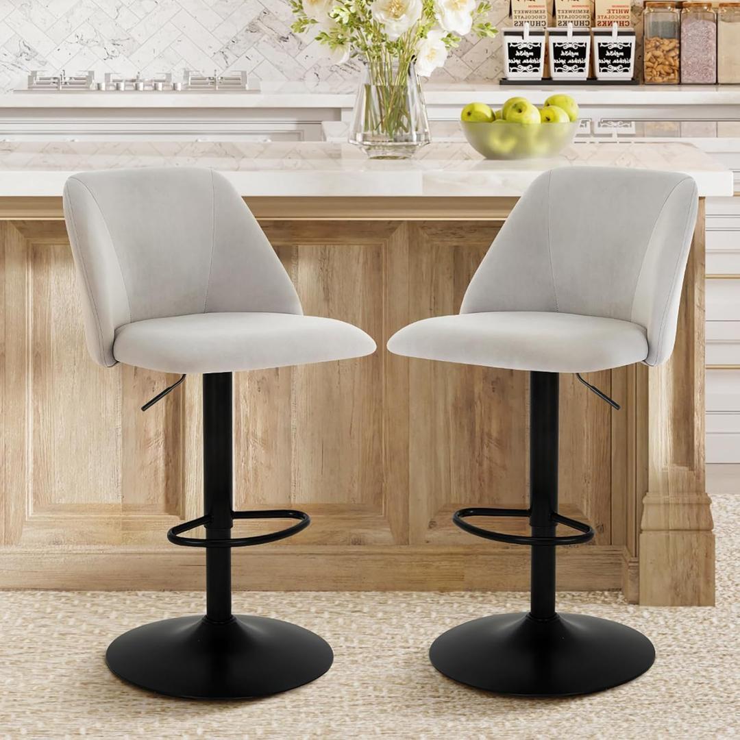 COLAMY Bar Stools Set of 2, Modern Swivel Bar Chairs, Adjustable Upholstered Barstools Counter Height with Full Backrest for Bar, Dining Room, Kitchen Island, Beige