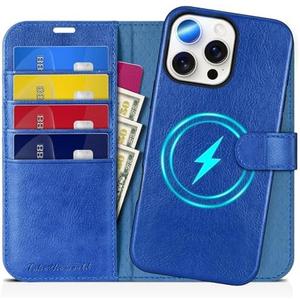 TUCCH Case Wallet for iPhone 16 Pro Max, Removable [2 in 1] [Wireless Charging] PU Leather Magnetic Stand RFID Blocking 4 Card Slots Detachable Protective Folio for iPhone 16 Pro Max, Klein Blue