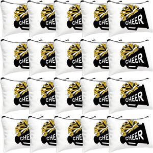 20 Pcs Cheer Makeup Bag Cheer Teams Senior Night Gifts Canvas Makeup Case Cheerleader Teams Gifts Zipper Pouch for Cheerleading Teammates Party Supplies(Black Gold)