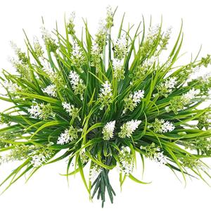 Artificial Fake Outdoor Plants Flowers for Spring Decoration, UV Resistant Realistic White Plastic Flowers Faux Plant Monkey Grass for Planter Home Garden Porch Patio Window Box(White-A, 12 Pcs)