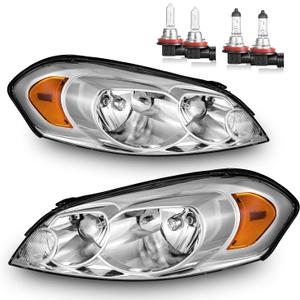 Headlights W/Bulbs for 2006-2013 Chevy Impala, 2006-2007 Chevy Monte Carlo, 2014-2016 Impala Limited Halogen Headlamp Replacement Driver & Passenger Side