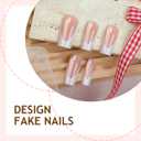 Medium Press on Nails Square Fake Nails White Nails White French Tip False Nails Press ons with Design Glossy Acrylic Full Cover Reusable Stick on Nail for Women Manicure 24Pcs