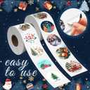 1000Pcs Christmas Stickers, 2 Rolls Round Stickers in Roll Rustic Christmas Tree Wreath Elk Truck Patterns Label Stickers for Xmas Seals Cards Presents Envelopes