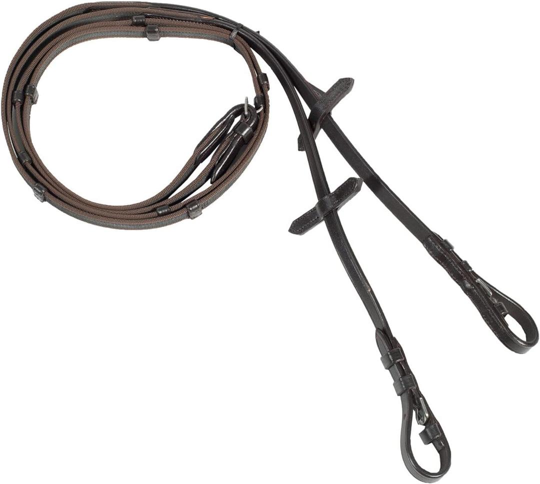HORZE Slender Grippy Horseback Riding English Web Reins with Hand Stops (Pony, Brown)