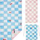 Microfiber Beach Towel Oversized w/Travel Bag, 71 * 36'' Double Print Quick Dry XL Beach Towels for Cruise Pool Yoga Gym Gift, Lightweight Absorbent Sandproof Beach Essentials, Plaid Cherry
