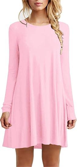 Women's Casual Plain Fit Flowy Simple Swing T-Shirt Loose Tunic Dress¡­ Size L