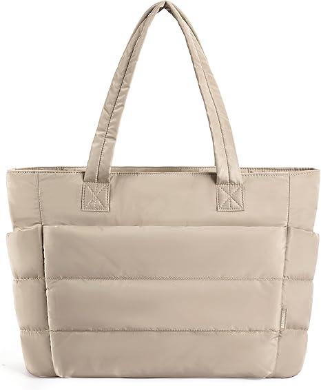 BAGSMART Tote Bag for Women, Lightweight Puffy Tote Bag with Compartments, Quilted Shoulder Bag Handbag for Travel, Work