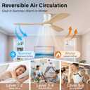52" Flush Mount Ceiling Fans with Lights and Remote,6 Speeds DC Reversible,Dimmable,Noiseless,White& Light Wood blades Low Profile Ceiling Fans for Bedroom Living Room Patio,Modern Indoor/Outdoor, 52-Remote Control