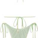 seamoly Women's Bikini Sets Halter Fishnet Shell Decorated Two Piece Swimsuit Sexy Side Tie Thong Bandeau Bathing Suits (L)
