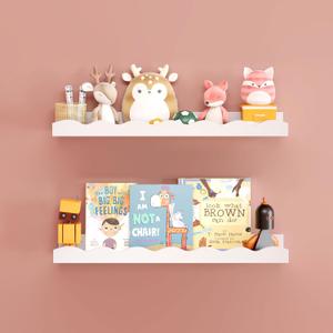 Floating Shelves for Wall Décor 24 Inch Long Set of 2 Nursery Book Shelves Bathroom Shelves Over Toilet Shelf for Books, Plants, Toys, Photo Frames, Picture Ledge-Black