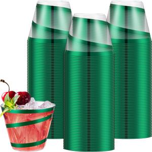 Gejoy 9 oz Rimmed Swirl Plastic Cups Disposable Wine Drinking Cups Clear Elegant Graduation Tumblers for Mother's Day Wedding Party Supplies(100 Pcs, Dark Green)