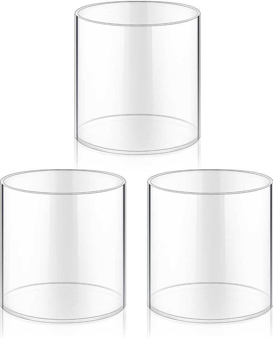 meekoo 3 Pcs Flower Acrylic Vase Cylinders Round Decorative 4 x 4 in Vase Break Resistant Acrylic Flower Cylinder for Centerpiece Home Wedding Decor(Clear, Classic)