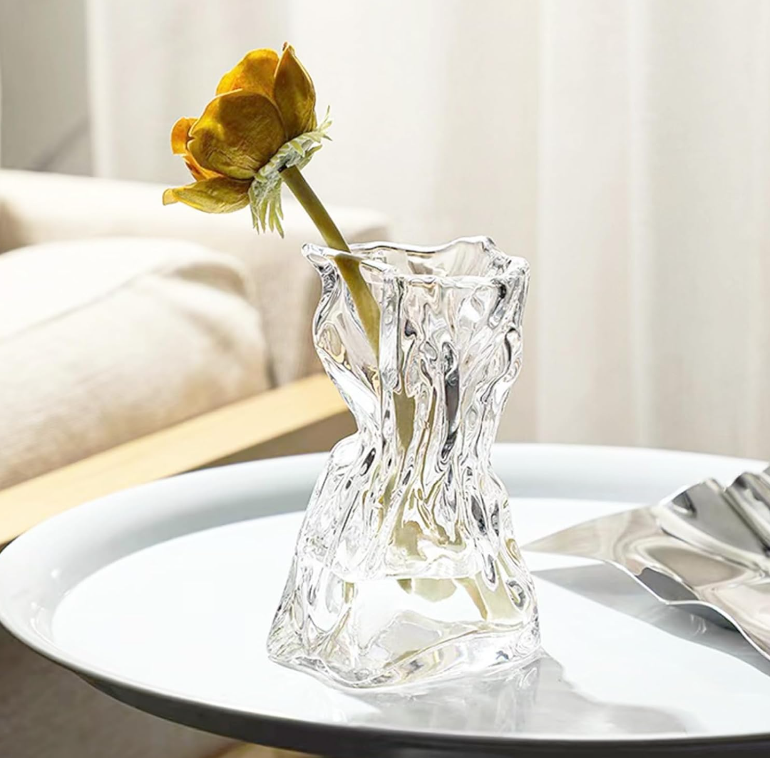 Glass Vase Clear Flower Vases Home 6.25-Inch Unique Flowers Container Modern Decor Aesthetic for Desk Bedroom Balcony Office for Wedding Women Gift,Irregular