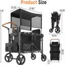 Wagon Stroller Outdoor for 2 Kids - Double Toddlers Stroller with Canopy & Removable Seat Pads, 2 Seater Push Pull Wagon One-Hand Fold, Shock-Absorbent Wheels & Safety Harness, Black