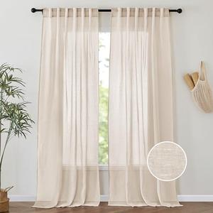 PONY DANCE Farmhouse Sheer Curtains - Natural Window Voile Long Drapes Light Filter for Living Room Home Decoration Elegant Design with Slub Texture, 52 x 108 inches, Beige, 1 Panel