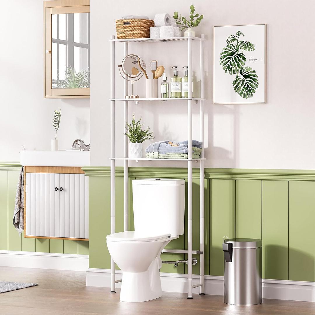 AmazerBath Over The Toilet Storage Bamboo, Bathroom Over Toilet Organizer Rack, 3-Tier Over Toilet Shelf, Space Saver, White