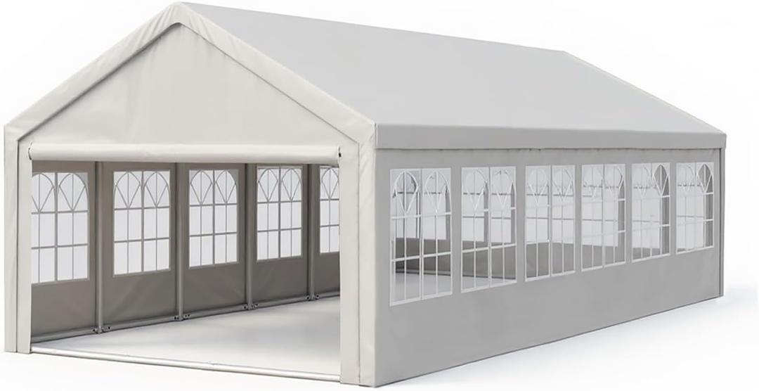 YOPTO 20x40 FT Party Tent,Outdoor Tents for Parties,Carport Car Canopy with 4 Storage Bags & Removable Sidewalls,Gazebo w/ 4 Ground Tubes,Commercial Tents for Wedding BBQ,White