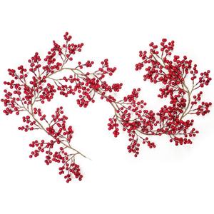 DearHouse 6FT Red Berry Garland, Flexible Artificial Red and Burgundy Berry Garland for Indoor Outdoor Hone Fireplace Decoration for Winter Christmas Holiday New Year Decor