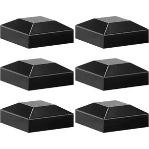 Dunzy Aluminum Fence Post Caps 2" x 2" Black Post Caps Fence Topper Pressure Fit Post Cover for Mailbox Metal Wood Plastic Vinyl Iron Deck Railing(6 Pcs)